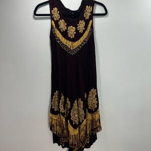 Elegant Brown and Gold Embroidered Women's Dress